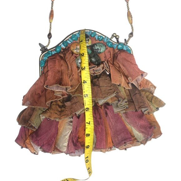 Mary Frances Shoulder Bag Purse Rock My Soul Boho Turquoise Silk Ruffle Beaded - Picture 9 of 11